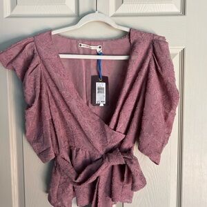 Elegant Pink Lace Wrap Top